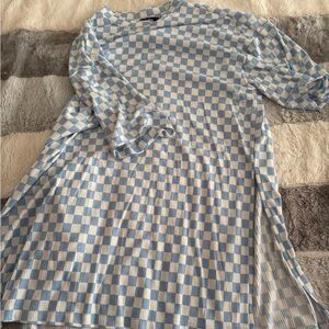 Dressed in LALA playsuit Striped Ribbed Top in Light Blue and White